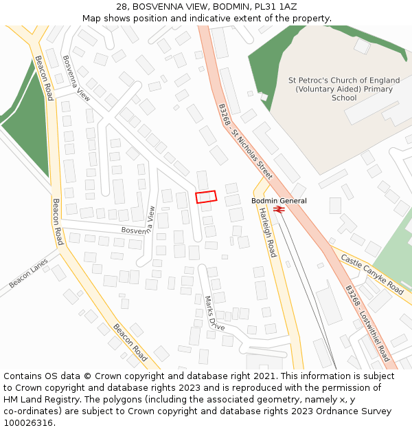 28, BOSVENNA VIEW, BODMIN, PL31 1AZ: Location map and indicative extent of plot