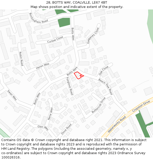 28, BOTTS WAY, COALVILLE, LE67 4BT: Location map and indicative extent of plot