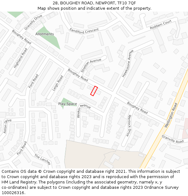 28, BOUGHEY ROAD, NEWPORT, TF10 7QF: Location map and indicative extent of plot