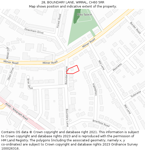 28, BOUNDARY LANE, WIRRAL, CH60 5RR: Location map and indicative extent of plot