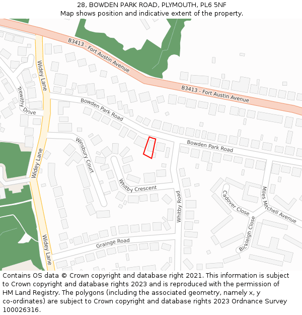 28, BOWDEN PARK ROAD, PLYMOUTH, PL6 5NF: Location map and indicative extent of plot