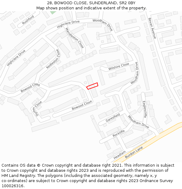 28, BOWOOD CLOSE, SUNDERLAND, SR2 0BY: Location map and indicative extent of plot