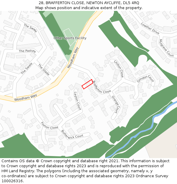 28, BRAFFERTON CLOSE, NEWTON AYCLIFFE, DL5 4RQ: Location map and indicative extent of plot