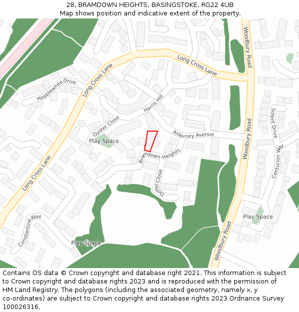 28, BRAMDOWN HEIGHTS, BASINGSTOKE, RG22 4UB: Location map and indicative extent of plot