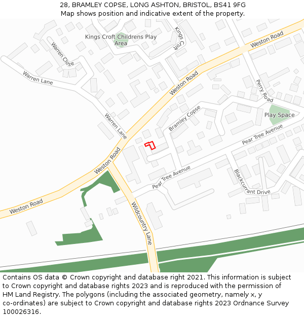 28, BRAMLEY COPSE, LONG ASHTON, BRISTOL, BS41 9FG: Location map and indicative extent of plot