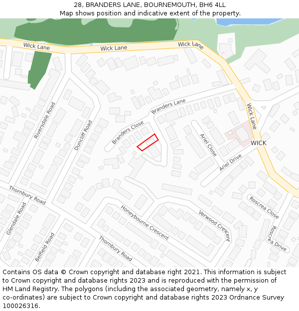 28, BRANDERS LANE, BOURNEMOUTH, BH6 4LL: Location map and indicative extent of plot