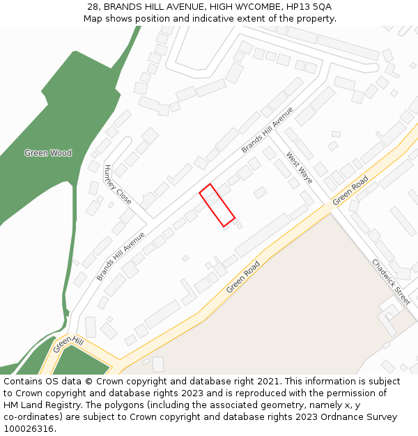 28, BRANDS HILL AVENUE, HIGH WYCOMBE, HP13 5QA: Location map and indicative extent of plot