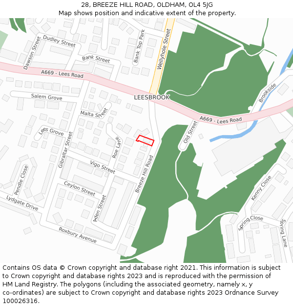 28, BREEZE HILL ROAD, OLDHAM, OL4 5JG: Location map and indicative extent of plot