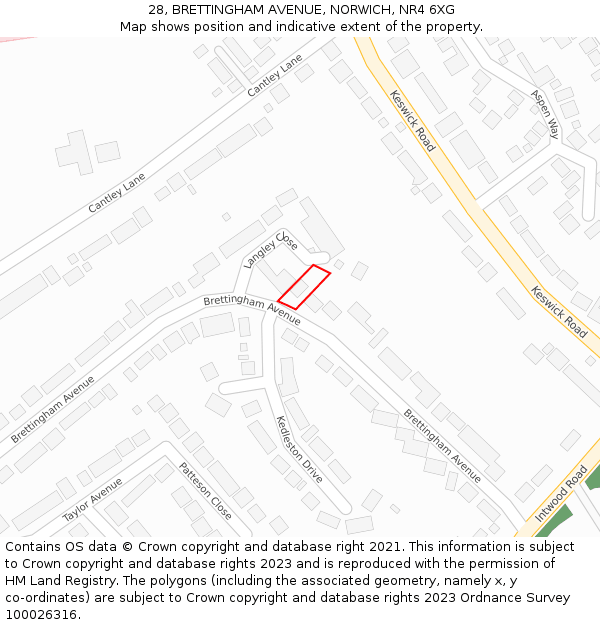 28, BRETTINGHAM AVENUE, NORWICH, NR4 6XG: Location map and indicative extent of plot