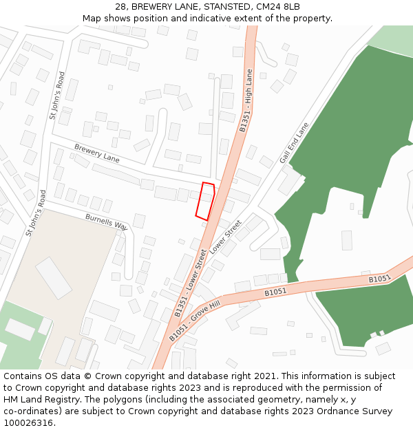 28, BREWERY LANE, STANSTED, CM24 8LB: Location map and indicative extent of plot