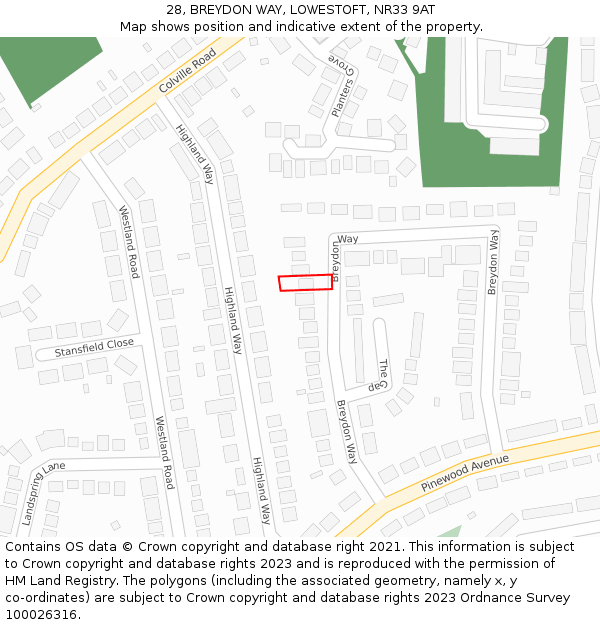 28, BREYDON WAY, LOWESTOFT, NR33 9AT: Location map and indicative extent of plot