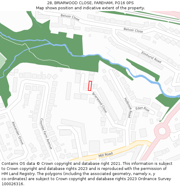 28, BRIARWOOD CLOSE, FAREHAM, PO16 0PS: Location map and indicative extent of plot