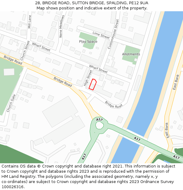 28, BRIDGE ROAD, SUTTON BRIDGE, SPALDING, PE12 9UA: Location map and indicative extent of plot