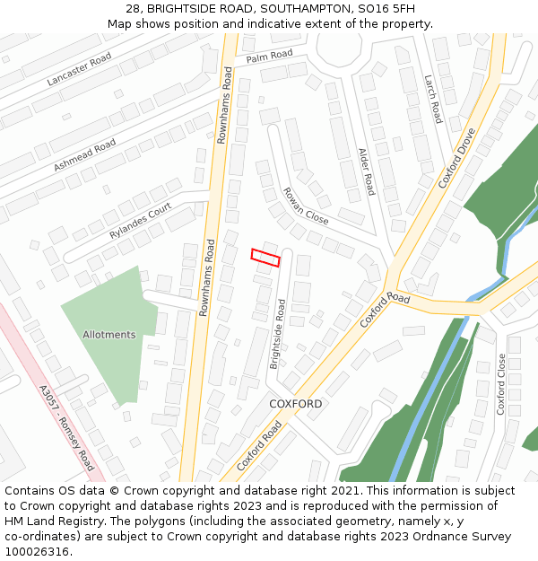 28, BRIGHTSIDE ROAD, SOUTHAMPTON, SO16 5FH: Location map and indicative extent of plot