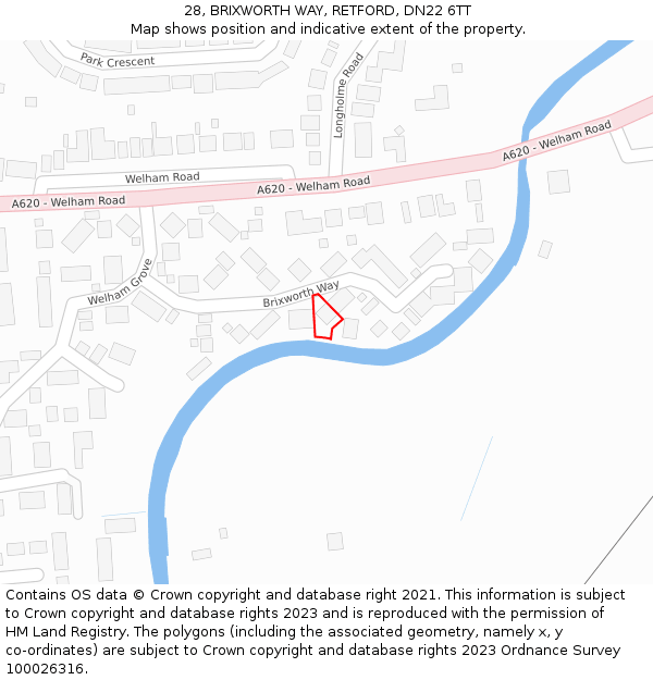 28, BRIXWORTH WAY, RETFORD, DN22 6TT: Location map and indicative extent of plot