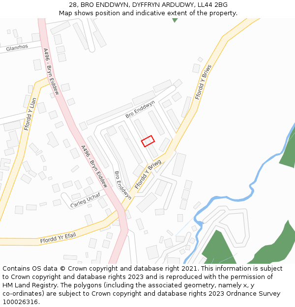 28, BRO ENDDWYN, DYFFRYN ARDUDWY, LL44 2BG: Location map and indicative extent of plot