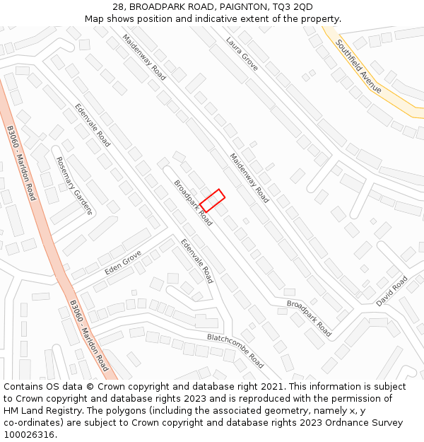 28, BROADPARK ROAD, PAIGNTON, TQ3 2QD: Location map and indicative extent of plot