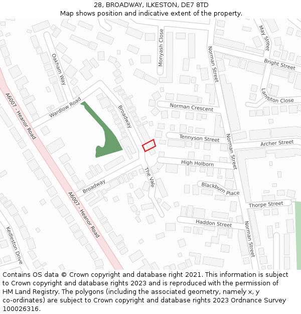 28, BROADWAY, ILKESTON, DE7 8TD: Location map and indicative extent of plot