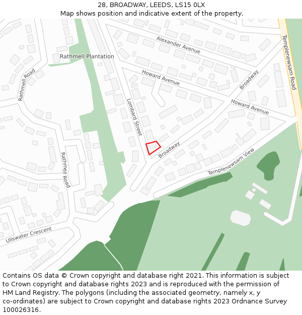 28, BROADWAY, LEEDS, LS15 0LX: Location map and indicative extent of plot