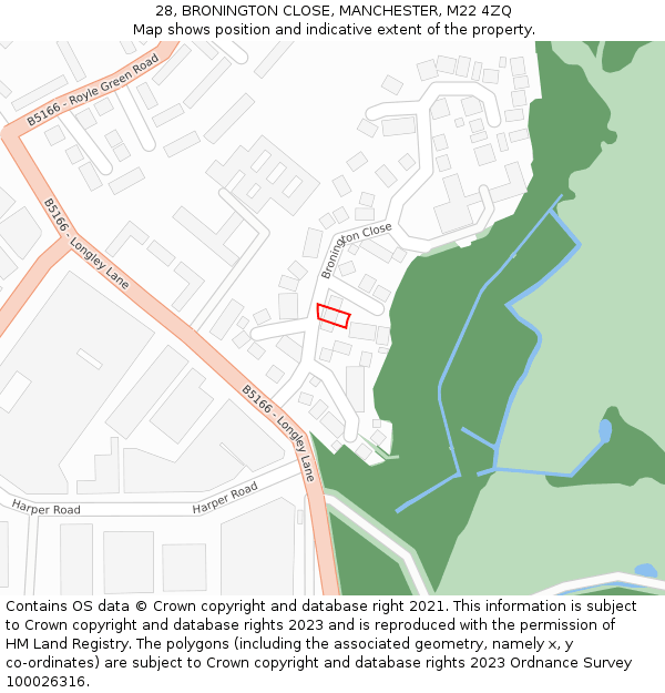 28, BRONINGTON CLOSE, MANCHESTER, M22 4ZQ: Location map and indicative extent of plot