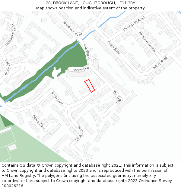 28, BROOK LANE, LOUGHBOROUGH, LE11 3RA: Location map and indicative extent of plot