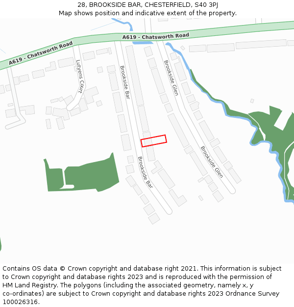 28, BROOKSIDE BAR, CHESTERFIELD, S40 3PJ: Location map and indicative extent of plot