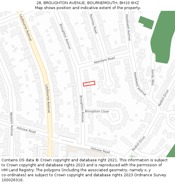 28, BROUGHTON AVENUE, BOURNEMOUTH, BH10 6HZ: Location map and indicative extent of plot