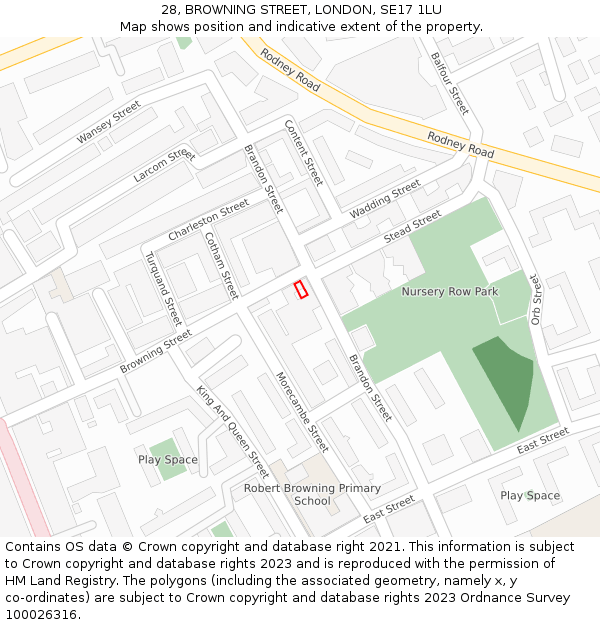 28, BROWNING STREET, LONDON, SE17 1LU: Location map and indicative extent of plot