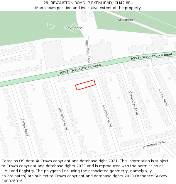 28, BRYANSTON ROAD, BIRKENHEAD, CH42 8PU: Location map and indicative extent of plot