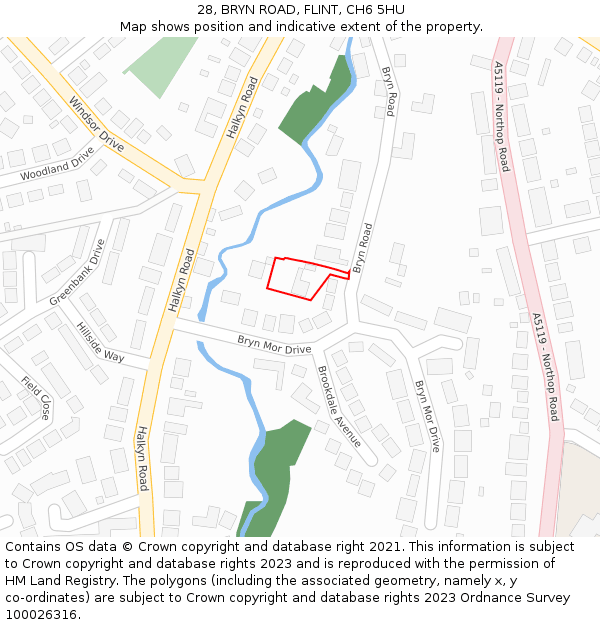 28, BRYN ROAD, FLINT, CH6 5HU: Location map and indicative extent of plot