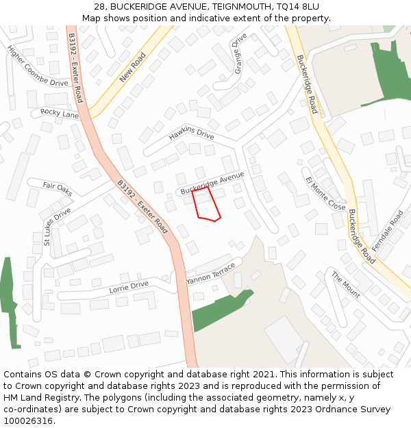 28, BUCKERIDGE AVENUE, TEIGNMOUTH, TQ14 8LU: Location map and indicative extent of plot