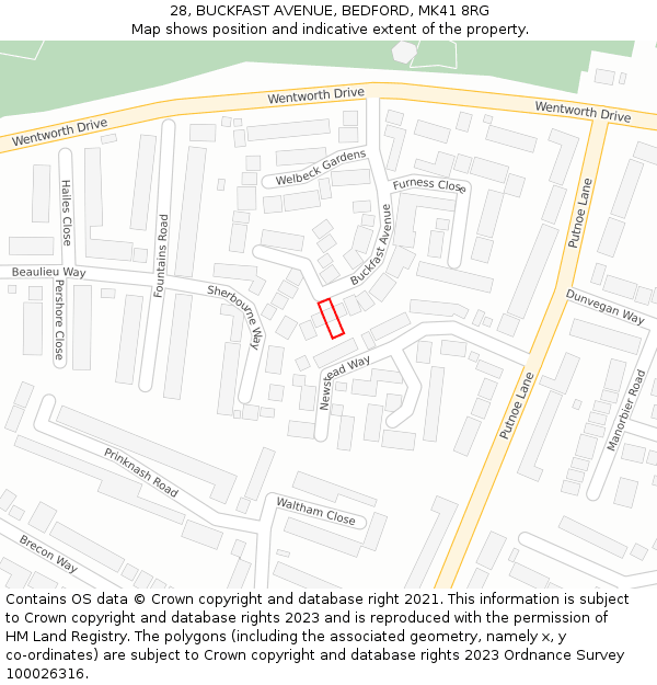 28, BUCKFAST AVENUE, BEDFORD, MK41 8RG: Location map and indicative extent of plot