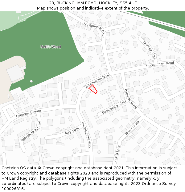 28, BUCKINGHAM ROAD, HOCKLEY, SS5 4UE: Location map and indicative extent of plot