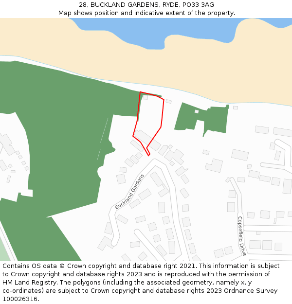 28, BUCKLAND GARDENS, RYDE, PO33 3AG: Location map and indicative extent of plot