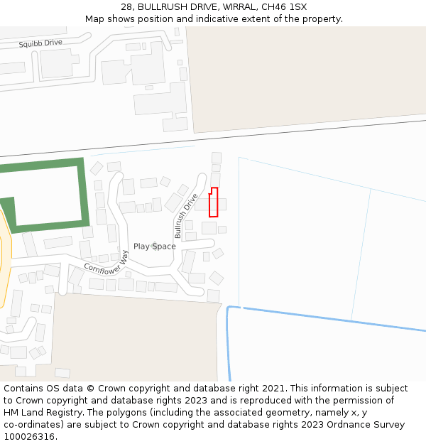 28, BULLRUSH DRIVE, WIRRAL, CH46 1SX: Location map and indicative extent of plot