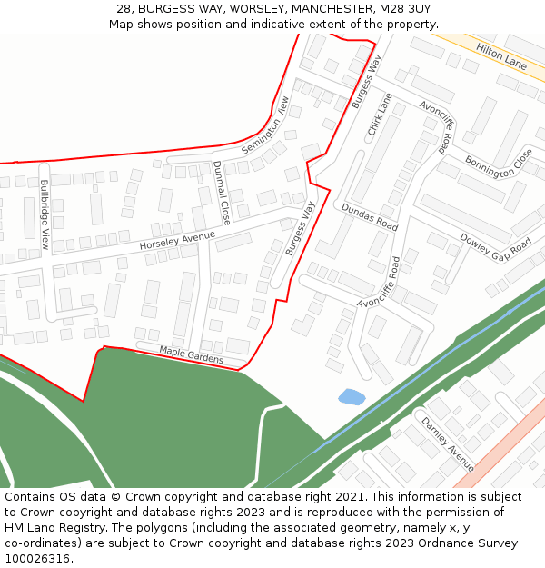 28, BURGESS WAY, WORSLEY, MANCHESTER, M28 3UY: Location map and indicative extent of plot