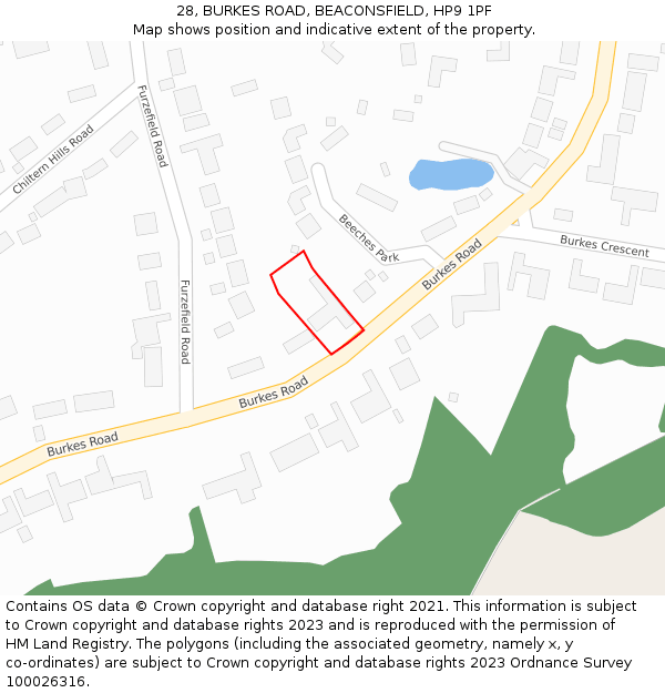 28, BURKES ROAD, BEACONSFIELD, HP9 1PF: Location map and indicative extent of plot