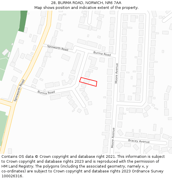 28, BURMA ROAD, NORWICH, NR6 7AA: Location map and indicative extent of plot