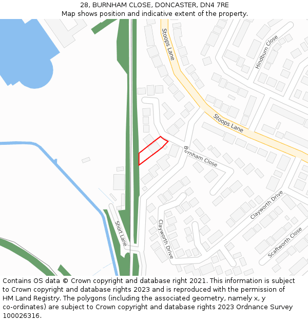 28, BURNHAM CLOSE, DONCASTER, DN4 7RE: Location map and indicative extent of plot