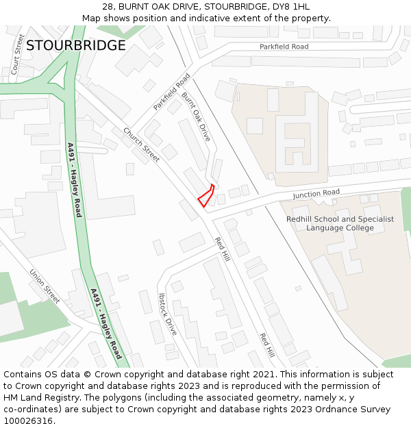 28, BURNT OAK DRIVE, STOURBRIDGE, DY8 1HL: Location map and indicative extent of plot