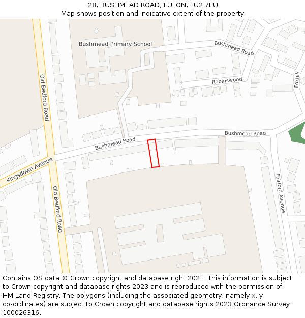 28, BUSHMEAD ROAD, LUTON, LU2 7EU: Location map and indicative extent of plot