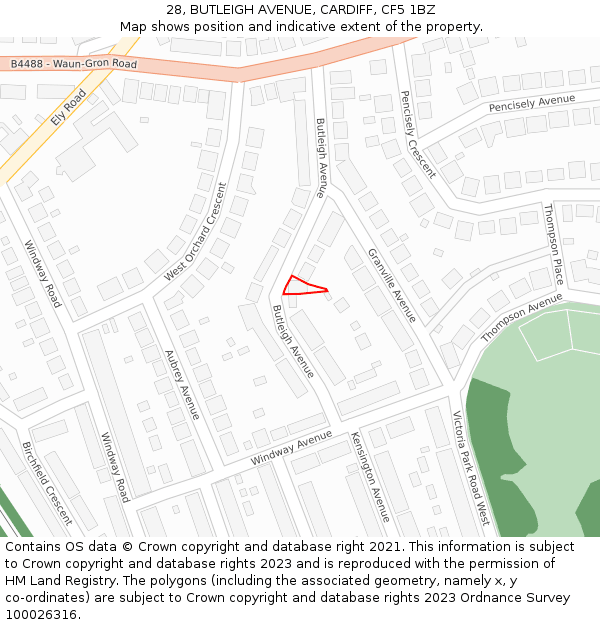 28, BUTLEIGH AVENUE, CARDIFF, CF5 1BZ: Location map and indicative extent of plot