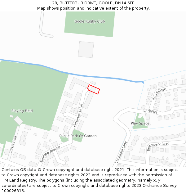 28, BUTTERBUR DRIVE, GOOLE, DN14 6FE: Location map and indicative extent of plot