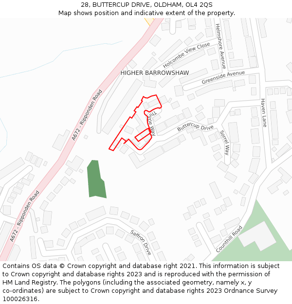 28, BUTTERCUP DRIVE, OLDHAM, OL4 2QS: Location map and indicative extent of plot