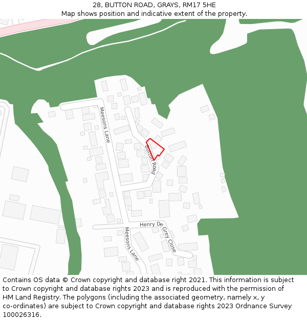 28, BUTTON ROAD, GRAYS, RM17 5HE: Location map and indicative extent of plot