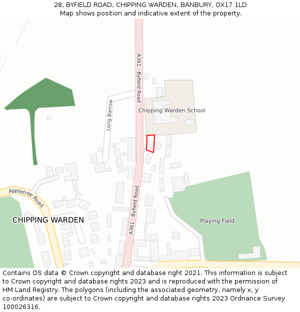 28, BYFIELD ROAD, CHIPPING WARDEN, BANBURY, OX17 1LD: Location map and indicative extent of plot