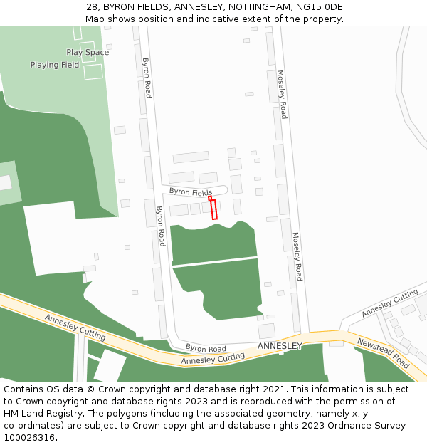 28, BYRON FIELDS, ANNESLEY, NOTTINGHAM, NG15 0DE: Location map and indicative extent of plot