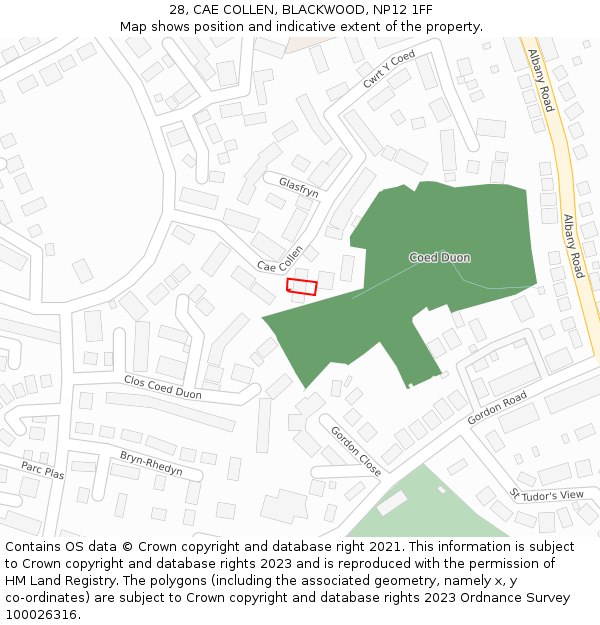 28, CAE COLLEN, BLACKWOOD, NP12 1FF: Location map and indicative extent of plot