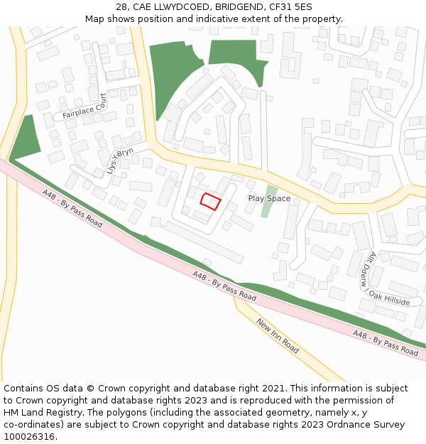28, CAE LLWYDCOED, BRIDGEND, CF31 5ES: Location map and indicative extent of plot