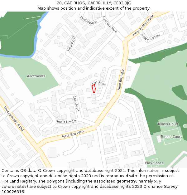 28, CAE RHOS, CAERPHILLY, CF83 3JG: Location map and indicative extent of plot